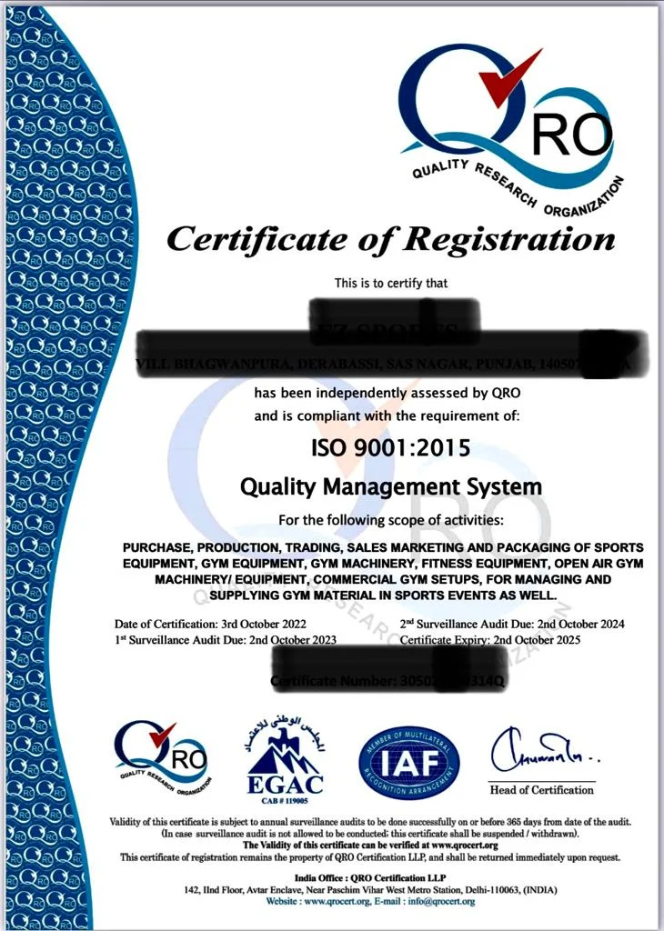 The image shows the International Organization for Standardization(ISO) registration certificate.