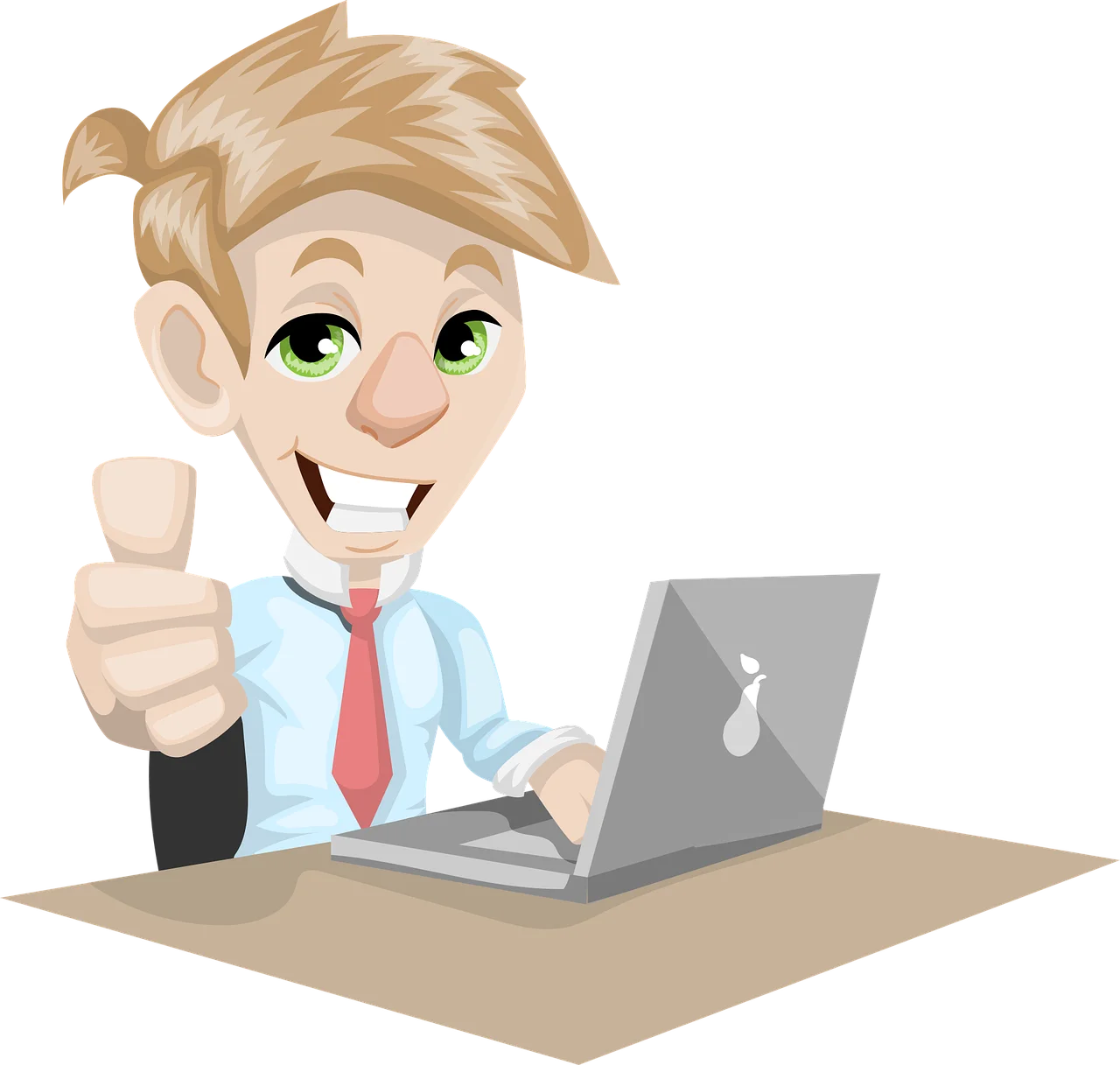 The image with a white background indicates a cartoon showing the thumb and a laptop.